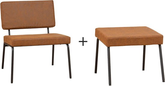 Bronx71® industriële fauteuil met hocker espen cognac eco leer g7gn9dpgag27 w3dejg