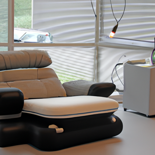 Een elektrische driezits relaxbank van leer in een moderne woonkamer
