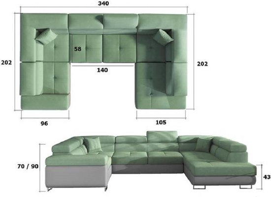 Hoekbank letto slaapfunctie opberger zwart en wit verstelbare hoofdsteunen 340 x 202 cm jab9xxarq859 9kwelj