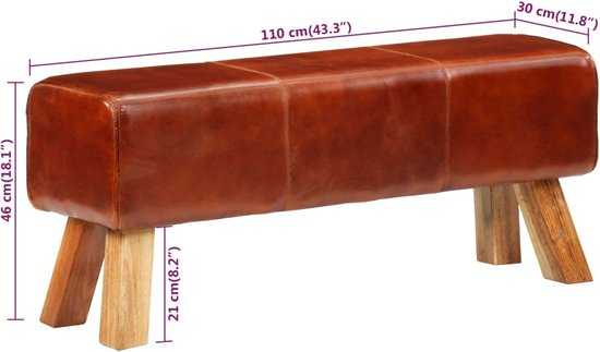 Vidaxl bokbank 110 cm echt leer en massief mangohout bruin b76kgbmv5k4x p0rrl2